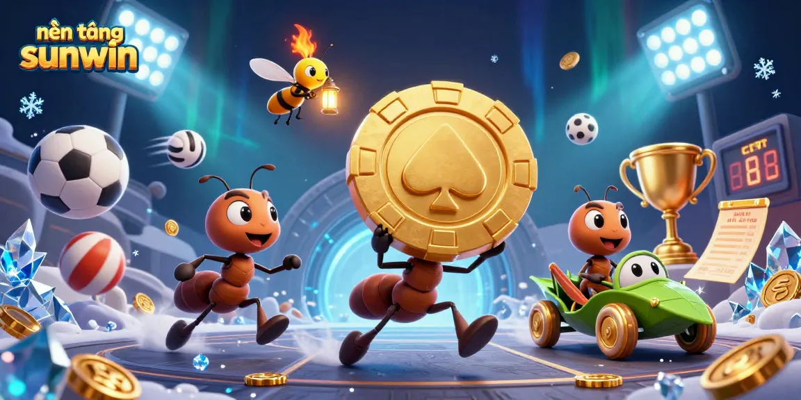 Engage in thrilling gameplay with nền tảng sunwin, showcasing ants stealing a golden poker chip.