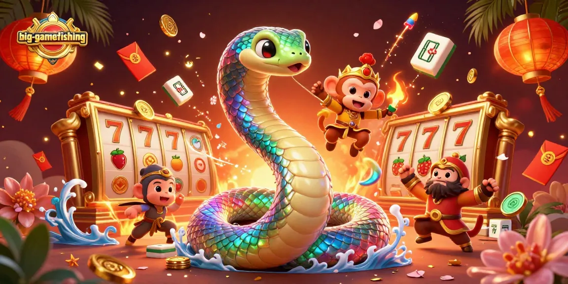 Engage in thrilling big-gamefishing with our vibrant 3D casino illustration showcasing lively characters.