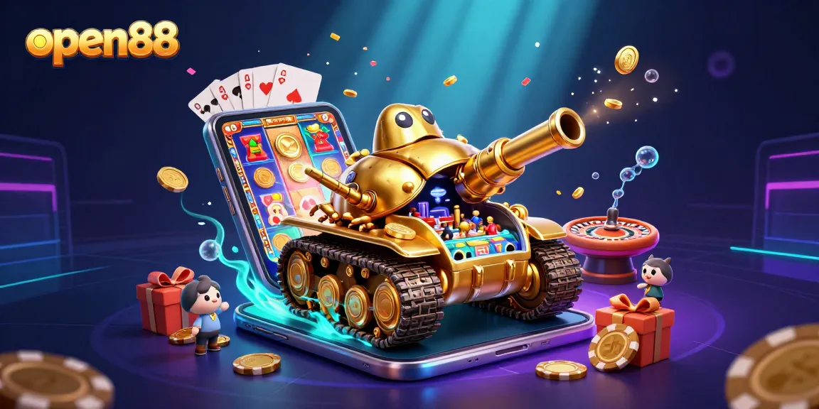 Experience exhilarating gameplay at open88 with a vibrant casino scene featuring stunning slot games and fun elements.