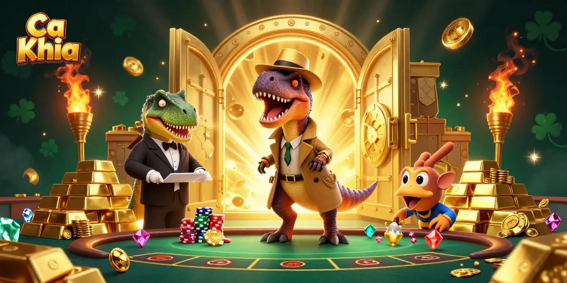 Experience thrilling action in Ca Khia with a cartoon velociraptor card counter at a blackjack table.