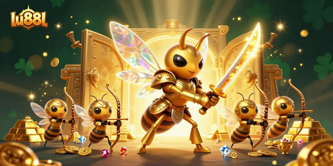 Engage in thrilling action at lu88l, featuring dynamic bee warriors amidst glittering treasures.