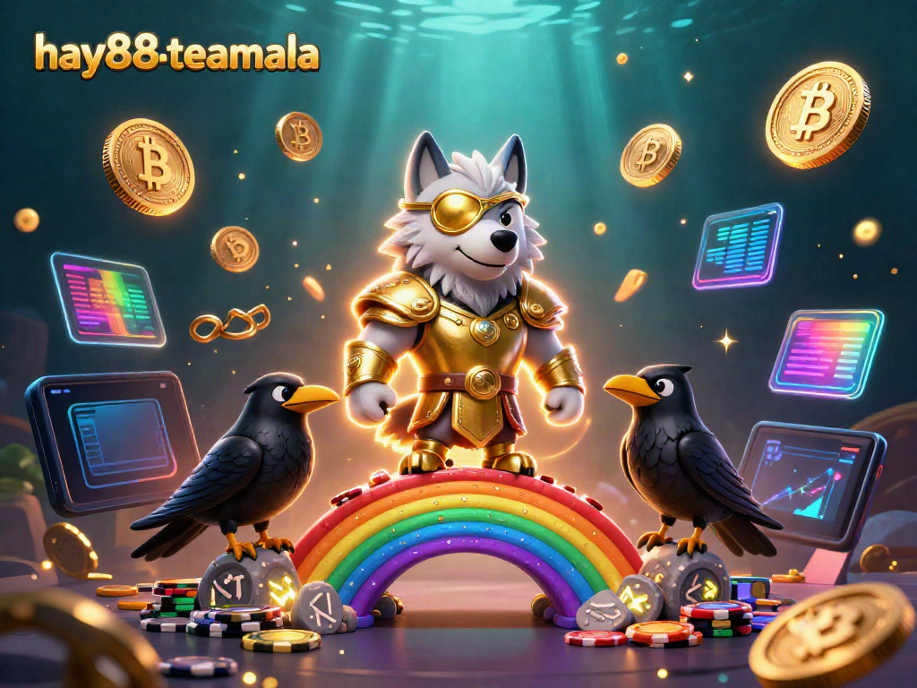 Immersive experience of hay88-teamala with Odin wolf and ravens amidst glowing casino chips and digital elements.