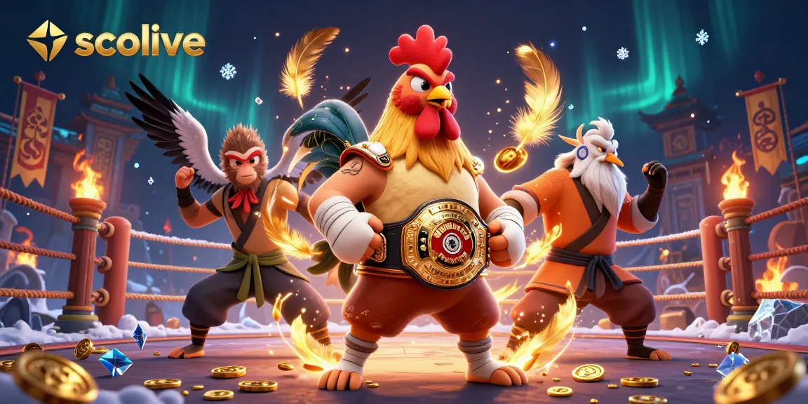 Socolive offers an epic arena scene with a fierce Muay Thai rooster, a Shaolin monkey, and a crane master in an engaging betting atmosphere.