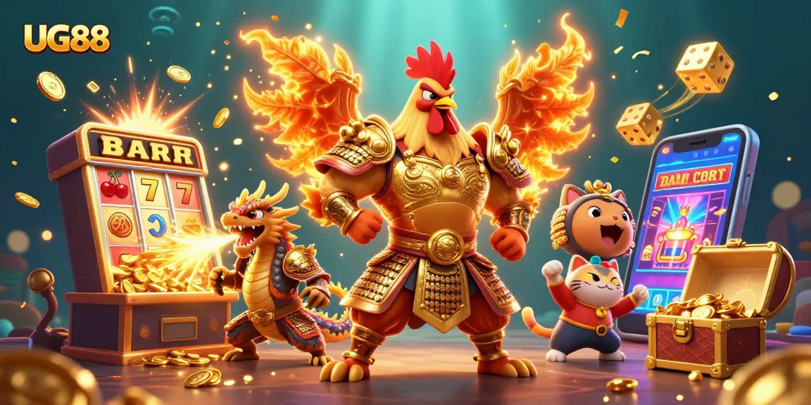 Spin to win big with UG88 at an exciting casino adventure featuring warriors and dragons.