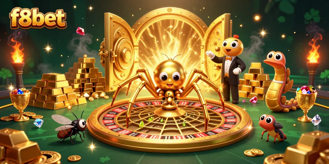 Bet on golden opportunities with f8bet at this vibrant casino scene filled with treasures.
