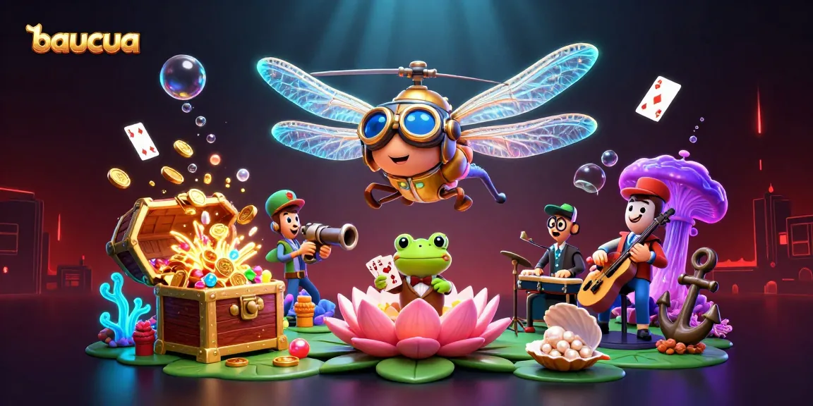 Baucua players enjoy thrilling gaming moments with vibrant characters in a lively casino scene.