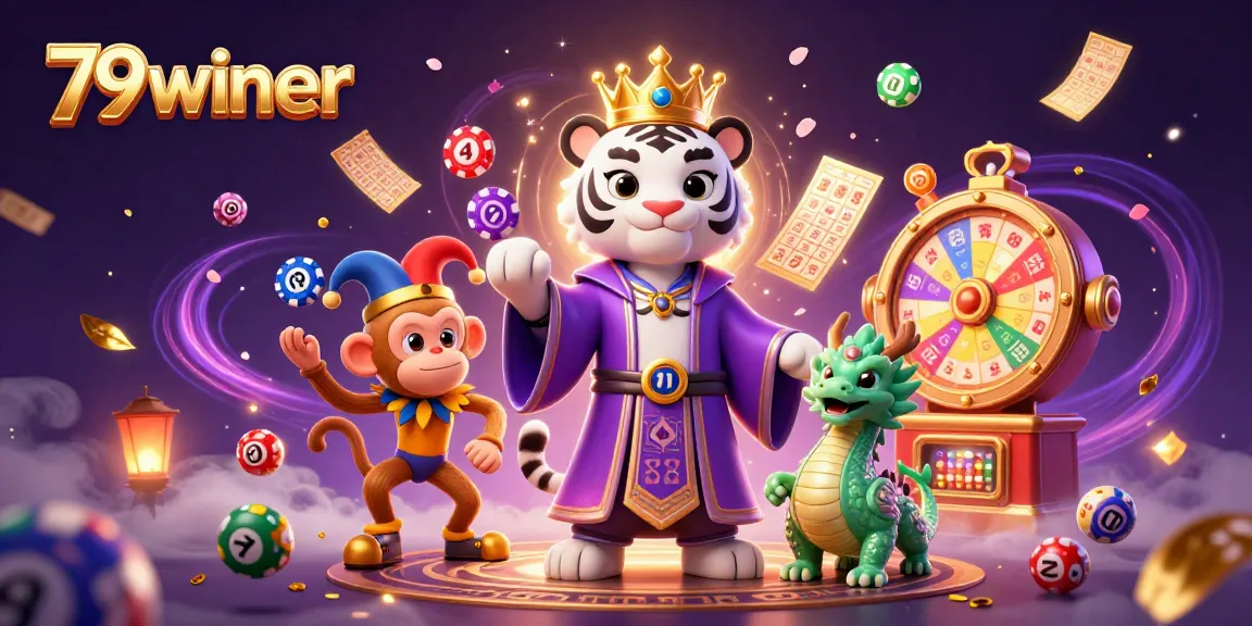 79winer captures excitement with a white tiger, monkey juggling chips, and dynamic casino elements.