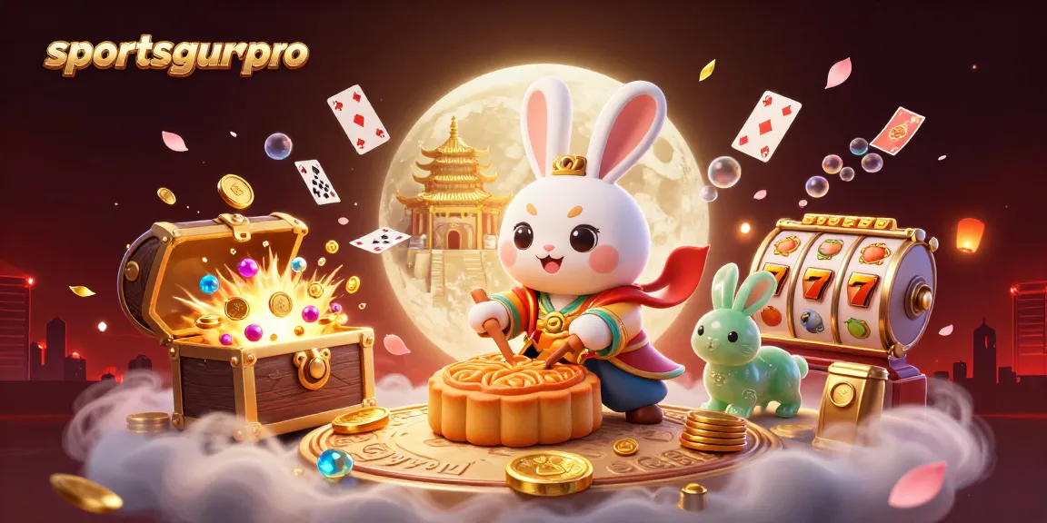 Join the fun at sportsgurupro with a cartoon rabbit revealing poker chips, surrounded by vibrant casino elements.