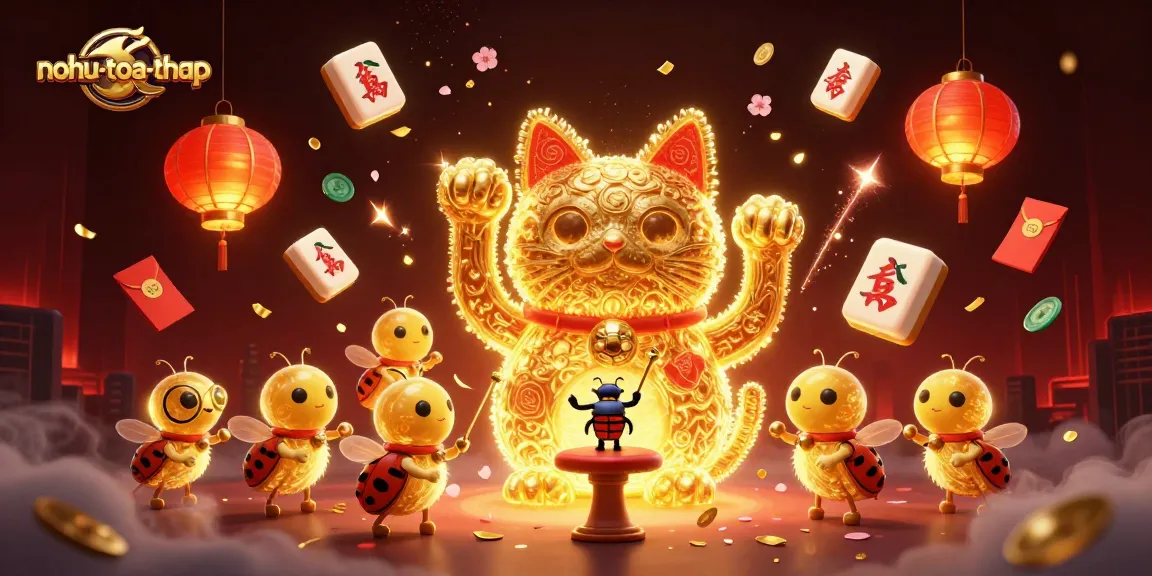 Spin the reels with nohu-toa-thap, as lucky symbols come alive within a vibrant casino illustration.