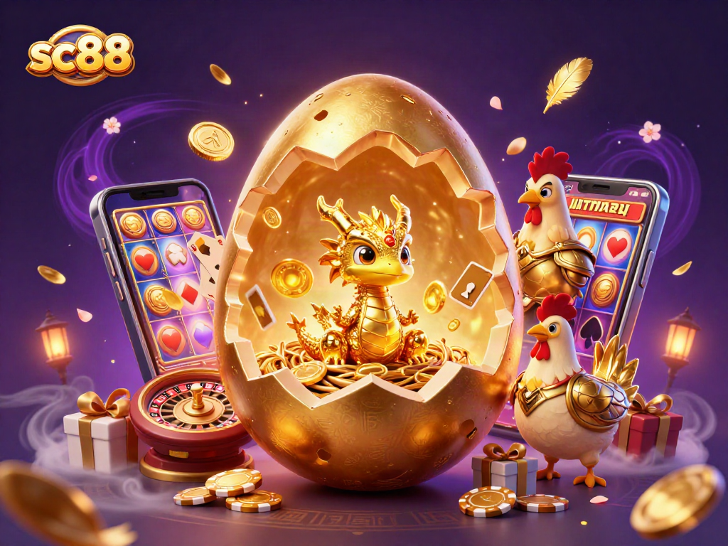 Experience sc88's vibrant casino atmosphere with a golden dragon and dynamic slot gameplay.