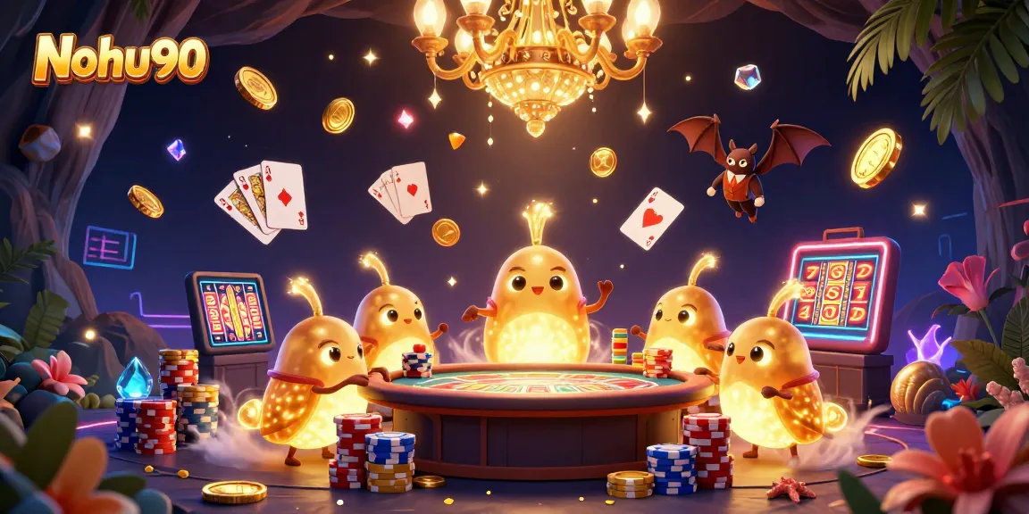 Nohu90 showcases dynamic casino action with glowworms illuminating a vibrant gaming scene.