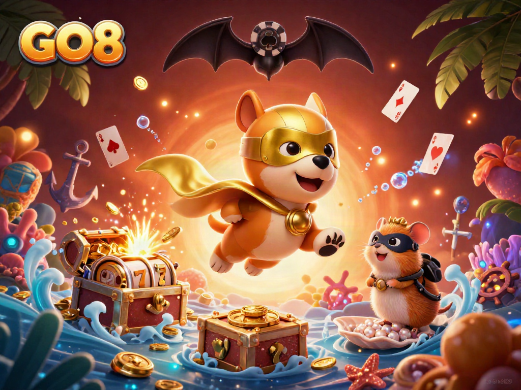 Engage with GO8's vibrant 3D casino adventure featuring a superhero dog and thrilling games.