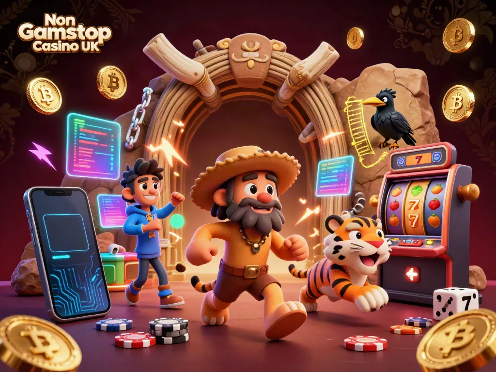 Experience the lively scene of Non Gamstop Casino UK with a prehistoric twist including dinosaurs and crypto elements.