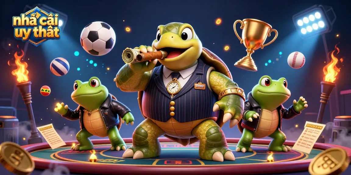 Engage with the vibrant action of nhà cái uy tín with dynamic sports betting elements in this exciting casino illustration.