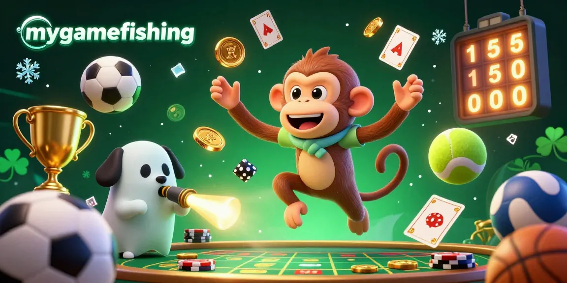 Engage with mygamefishing's thrilling haunted casino scene featuring a poltergeist monkey and ghost-hunter puppy!