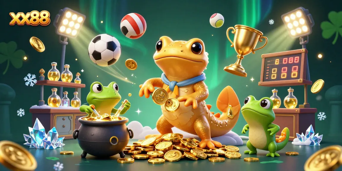 Experience exciting gameplay at xx88 with a 3D casino scene featuring a unique alchemist and gold elements.