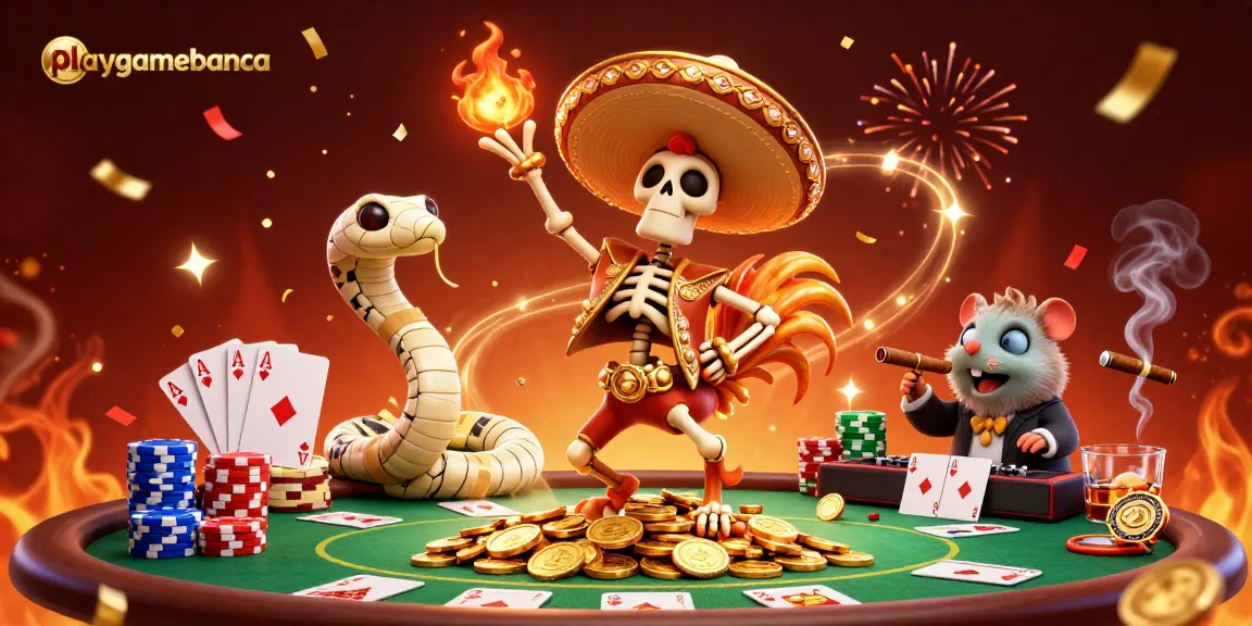Engage with playgamebanca's thrilling casino experience featuring animated characters and vibrant game elements.