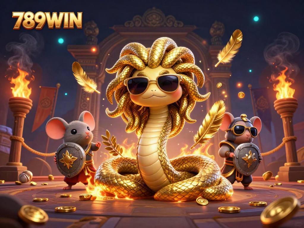 Experience thrilling gaming action with 789WIN as Medusa and a warrior mouse conquer the virtual casino.