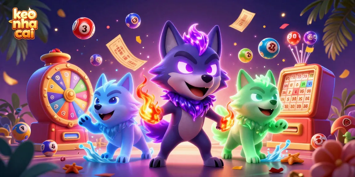 Engage in keo nha cai gaming action with vibrant lottery elements and energetic characters.