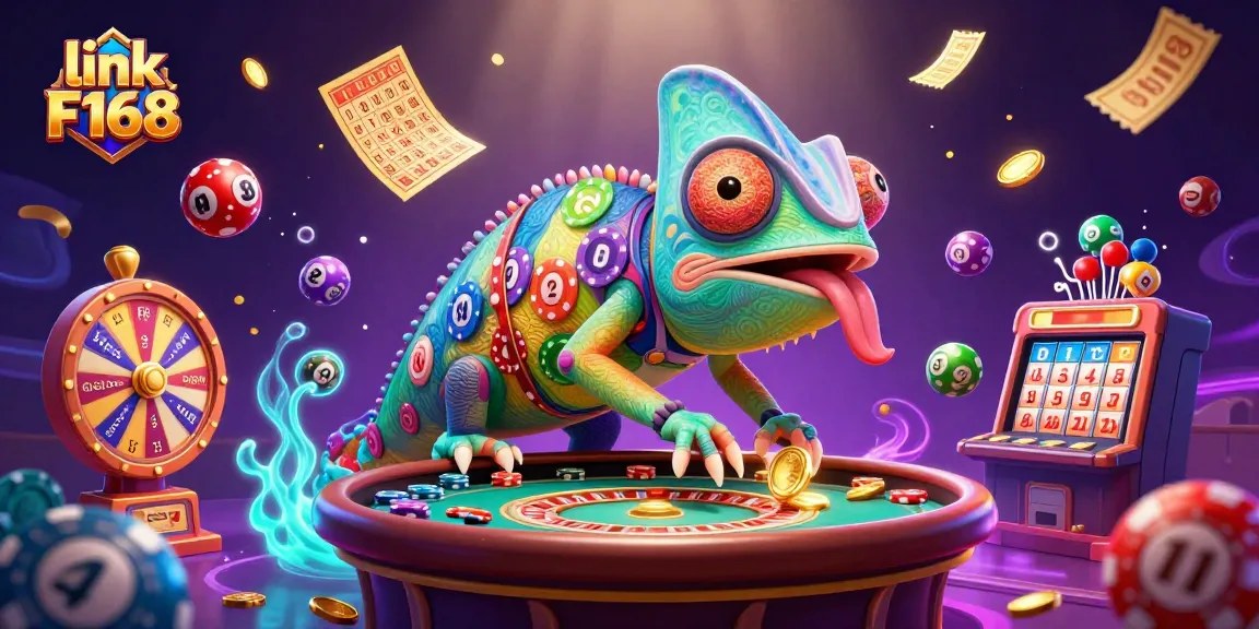 Experience thrilling gameplay at link F168 with vibrant casino elements, golden coins, and unique characters.