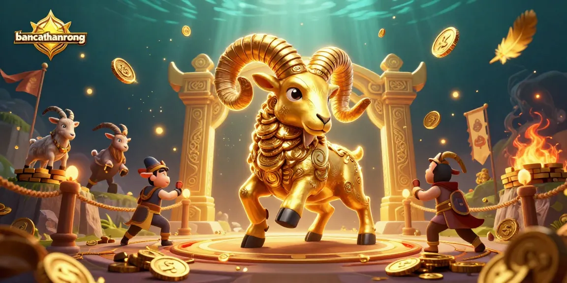 Bancathanrong showcases a golden ram charging through a vibrant casino scene filled with gold coins and betting tokens.