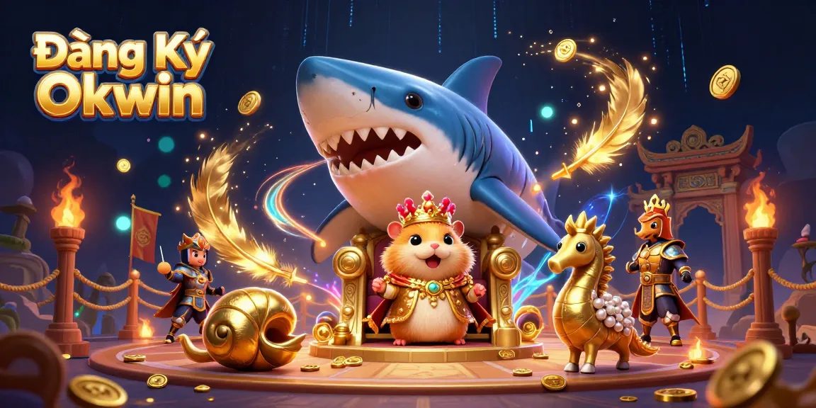 Engage in thrilling gambling with Đăng Ký Okwin - Dynamic scene of a hamster king amidst a vibrant casino world.