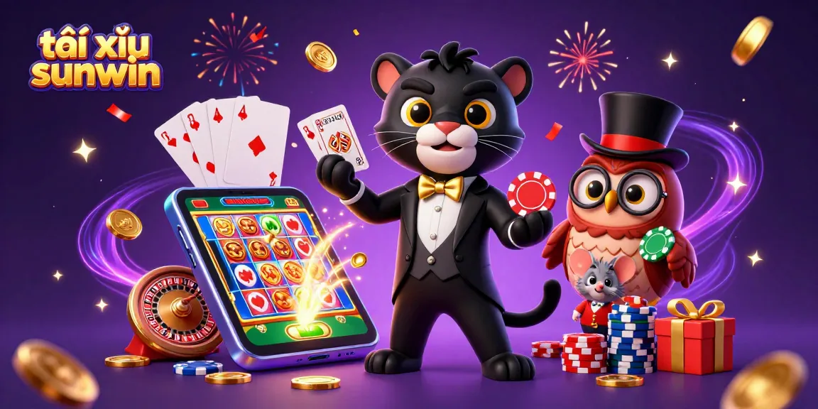 Tài xỉu sunwin engages players with vibrant casino action featuring a stylish panther dealer and whimsical characters.