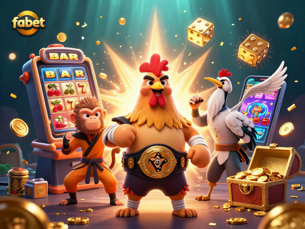 Spin to win with fabet in this vibrant 3D gambling scene featuring exciting characters and dynamic game elements.