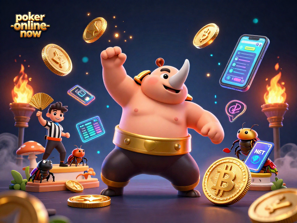 Engage in thrilling gameplay at poker-online-now as a beetle champion stomps and sends coins flying.
