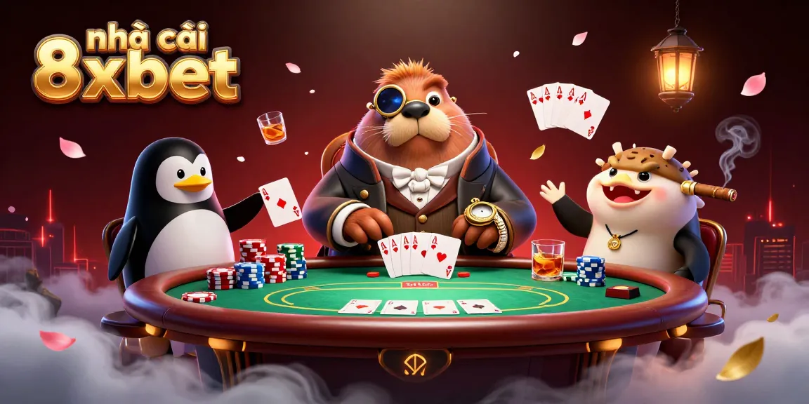 Engage in thrilling poker action at nhà cái 8xbet with a jolly walrus, penguin dealer, and a bluffing pufferfish.