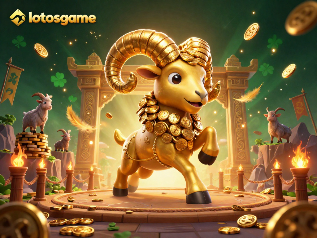 Experience the thrill of gaming with lotosgame featuring a golden ram charging through a casino arena.