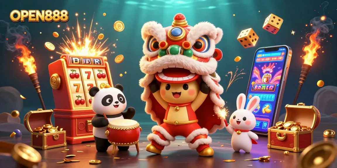 Experience thrilling jackpots with the vibrant OPEN888 illustration featuring an exciting casino scene.