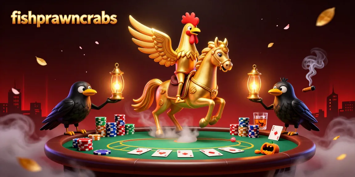 Experience the vibrant action of fishprawncrabs in a lively midnight casino scene featuring characters and poker elements.