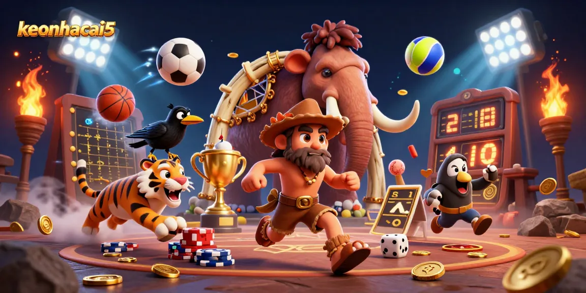 Experience keonhacai5 with a thrilling scene of prehistoric casino fun featuring sports elements.