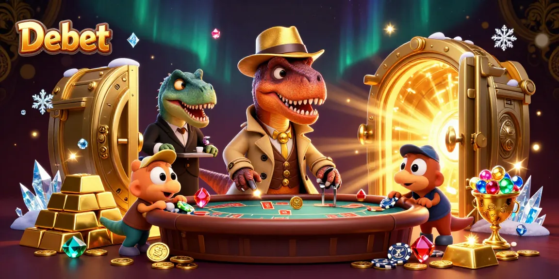 Debet offers an exciting blackjack scene with a velociraptor counter and treasures spilling everywhere.