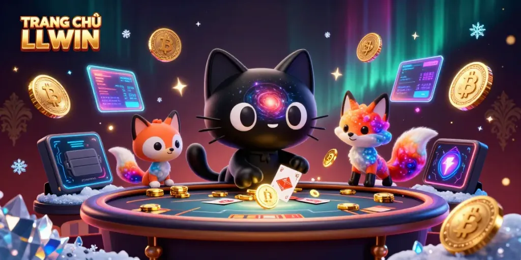 Engage with the captivating universe of TRANG CHỦ LLWIN, where a black hole cat and nebula fox animate a cosmic casino