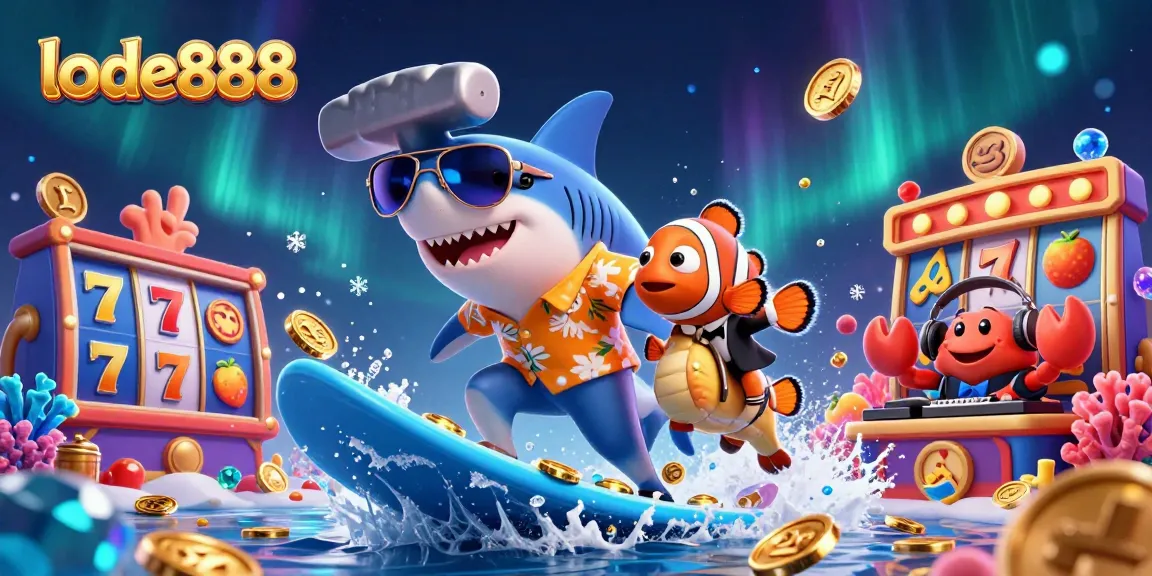 Experience thrilling gameplay at lode888 with vibrant slot reels and playful sea creatures.