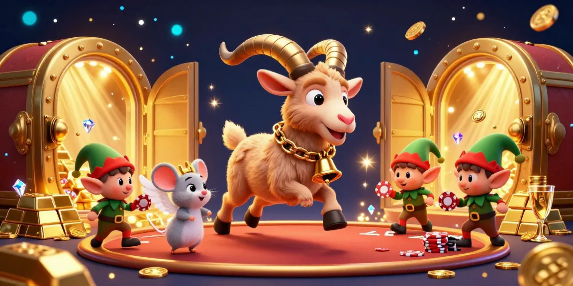 Experience the vibrant LX88 casino scene with a playful Krampus goat, angel mouse, and mischievous elf gremlins.
