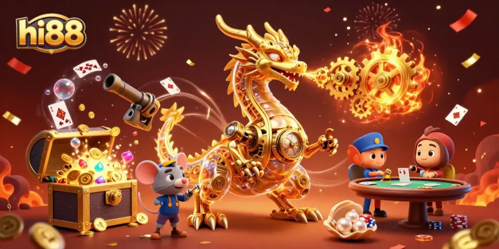 Engage with the thrilling world of hi88 online casino, featuring intricate 3D characters and rich gaming elements.