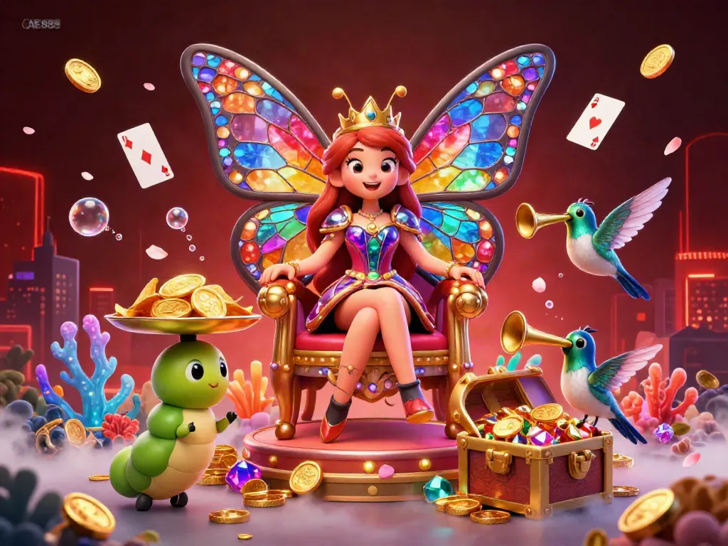 Experience the vibrant AE 888 casino world with enchanting characters and exciting game themes.