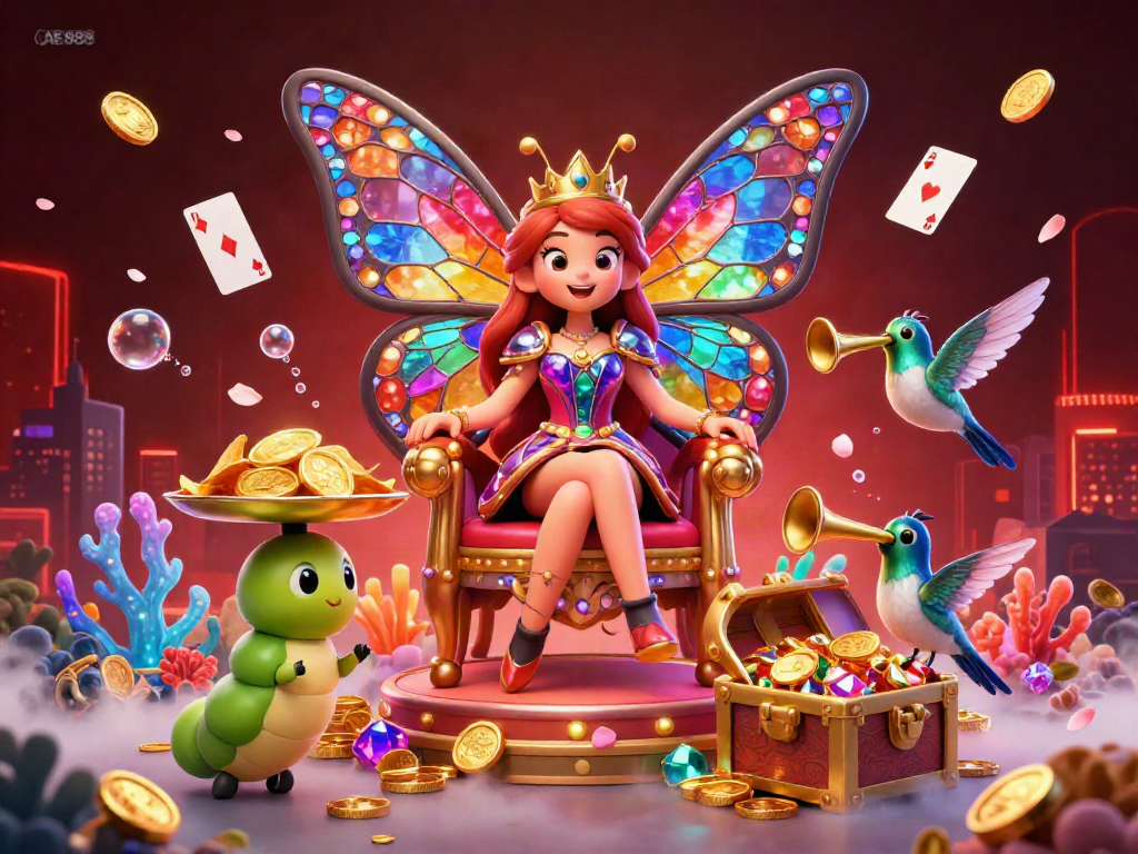 Experience the vibrant AE 888 casino world with enchanting characters and exciting game themes.