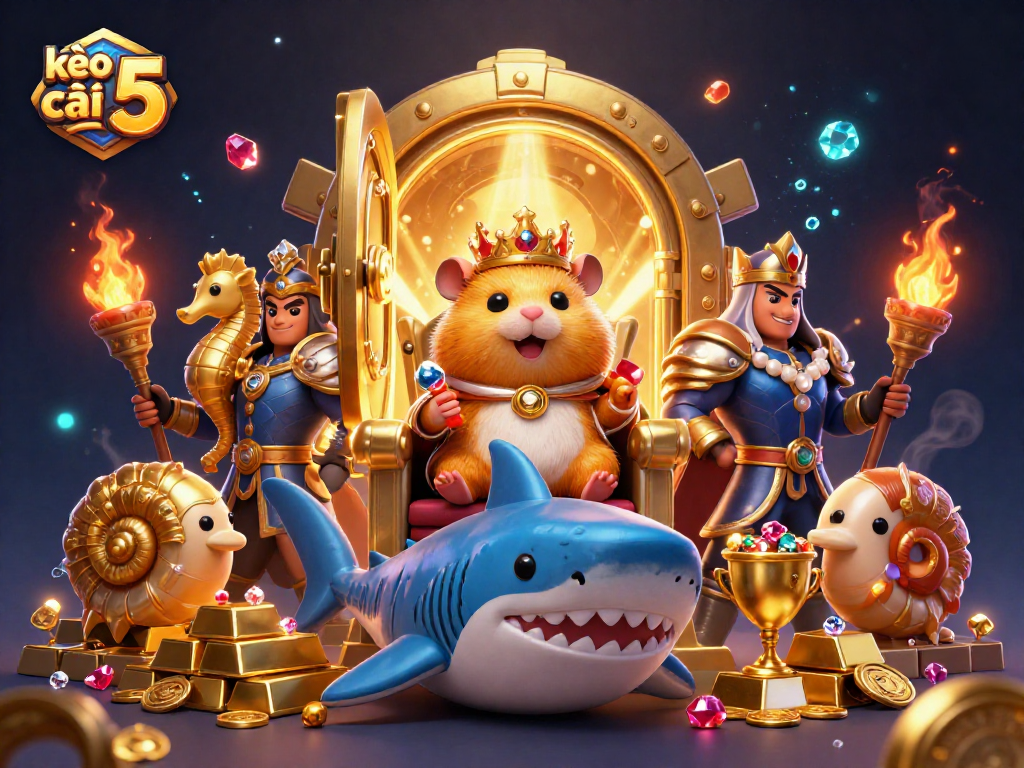 Experience thrilling kèo nhà cái 5 action with a fierce hamster king enthroned on a megalodon throne.