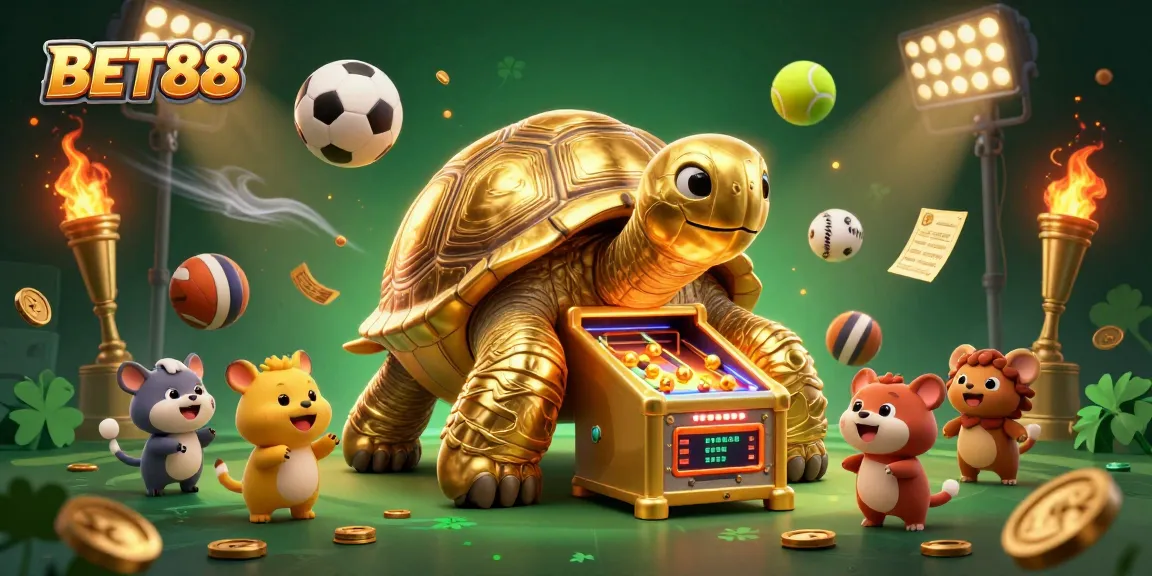 Experience the dynamic fun at BET88 with a colossal tortoise pinball machine and exciting game elements.