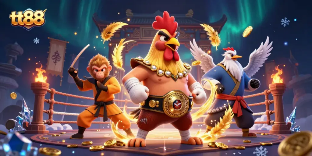 Engage with thrilling tt88 gameplay featuring Muay Thai rooster, Shaolin monkey, and crane master.