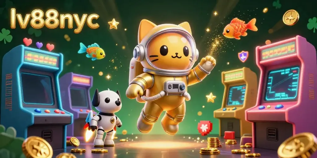 Experience thrilling gaming at lv88nyc with dynamic 3D characters enjoying vibrant casino elements in zero gravity.