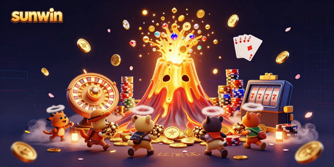 Experience the thrill of winning with sunwin in this vibrant 3D casino scene featuring golden treasures.
