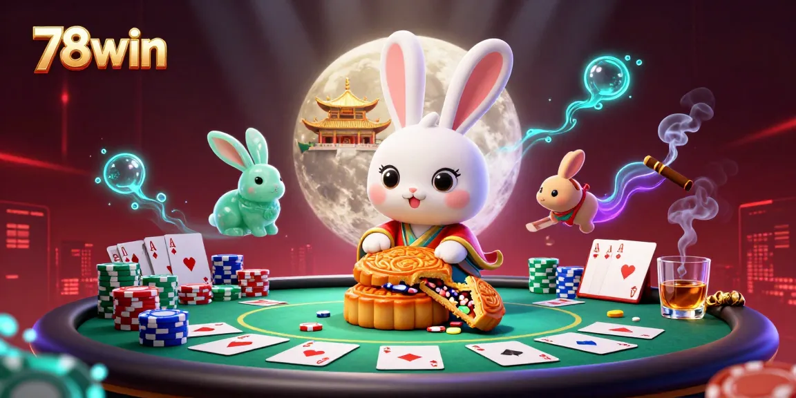 Engage with thrilling 78win adventures through unique 3D illustrations showcasing a moon rabbit gambling theme.