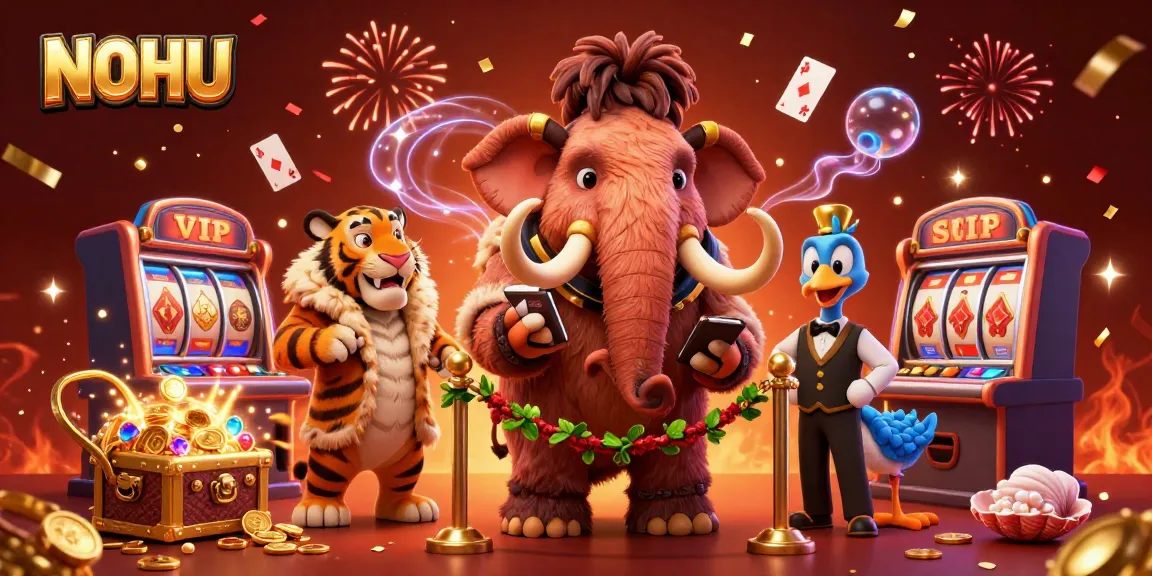 Experience the thrill of NOHU's slot machines with a vibrant 3D bouncer and lively VIP guest