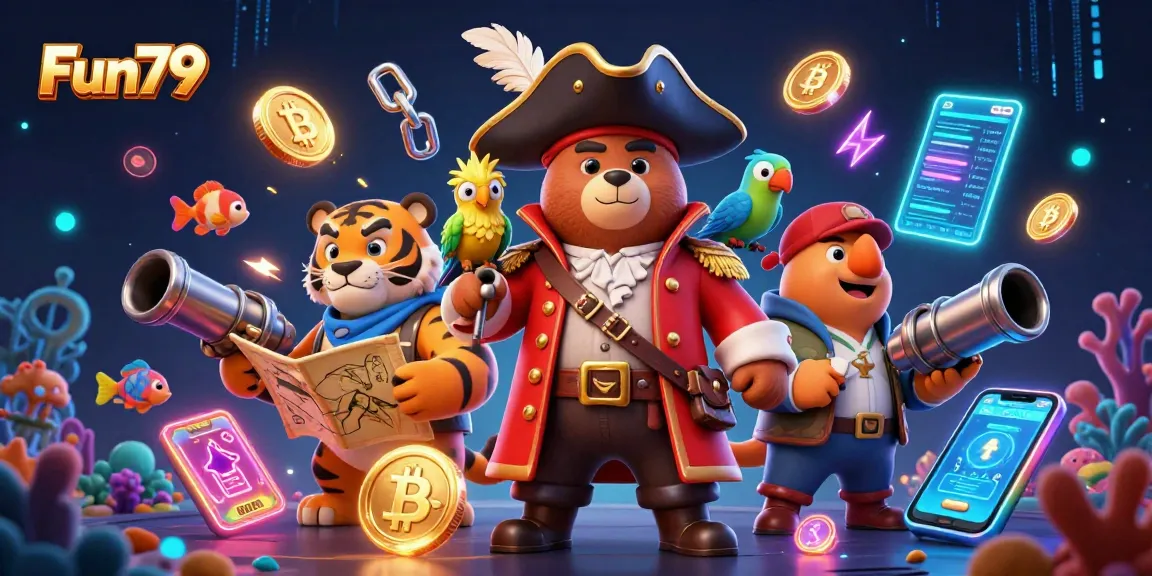 Experience Fun79's thrilling fishing game with vibrant characters and dazzling coins!