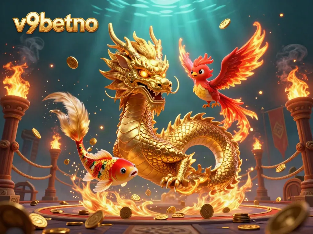 Experience thrilling action with v9betno as a fierce dragon, phoenix, and koi fish symbolize luck.